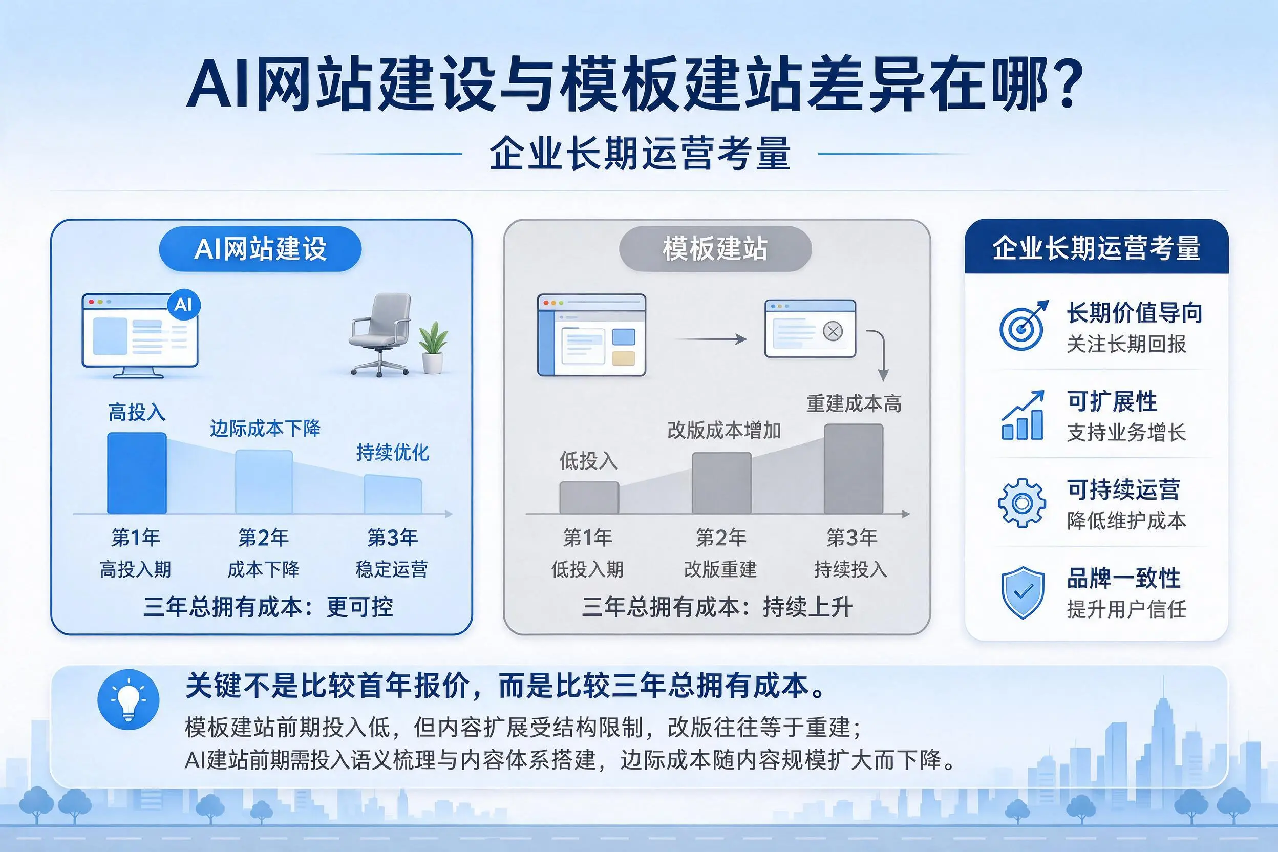 AI网站建设与模板建站差异在哪?酒泉企业长期运营考量
